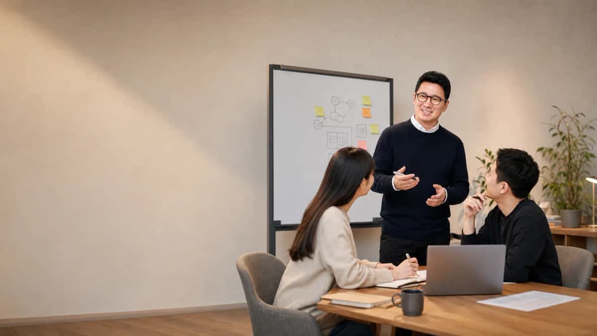 UX 리서처 Fred가 참여자들과 고객 문제를 정의하는 세션